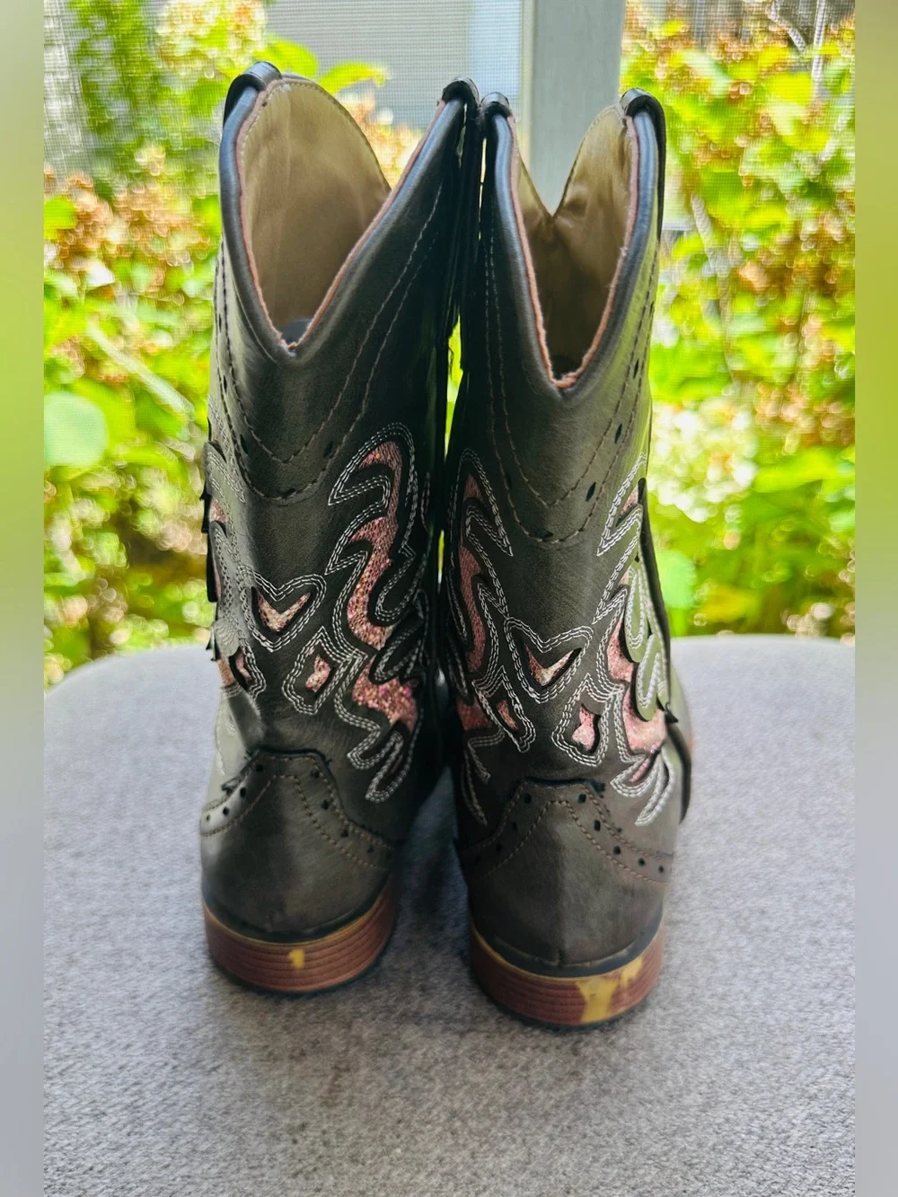 Girl’s brown Western Boots with Pink glitz*Roper~Sz-2*